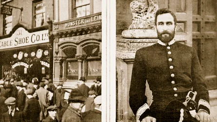 Looted by a Dublin Mob: A Boot-shop in Sackville Street, and Instigator of Irish Rebellion with German Aid: Sir Roger Casement, 1916
